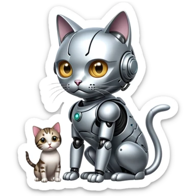 Cyborg with tiny cat sticker