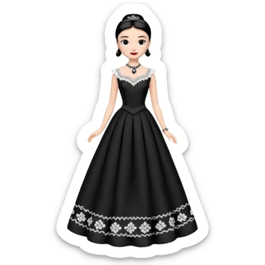Audrey Hepburn as Sabrina Barbie. Wednesday Addams. Show full body. Embroidered long gown with accessories  sticker