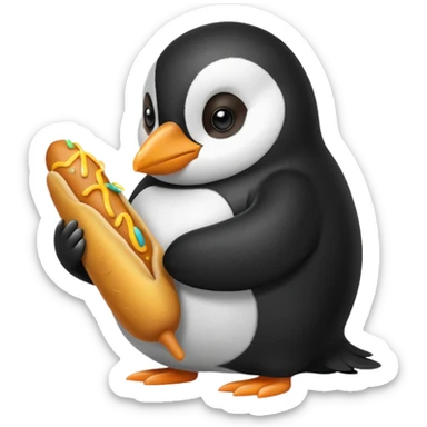 Penguin eating corn dog sticker