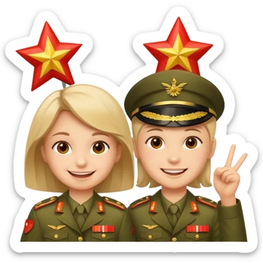 Happy Victory day। A banner is standing with a boy on one side and a girl on the other. sticker