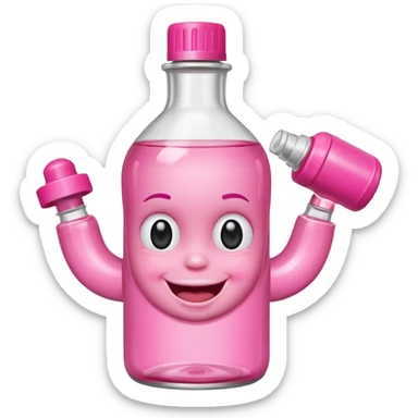 Smiling freaky baby oil bottle pink sticker