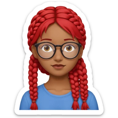 Dark Tan girl with long red plaits and red rmmed  glasses head neck and shoulder shot only sticker
