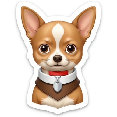 Chihuahua wearing a collar that reads CHUG sticker