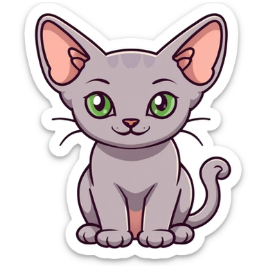 gray hairless Sphynx cat with green eyes, smiling sticker