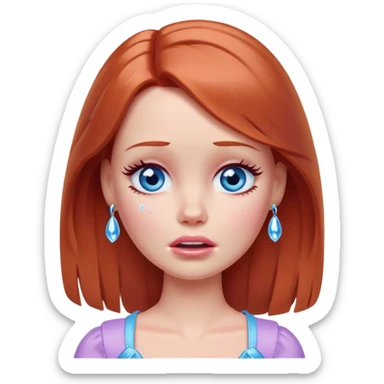 Barbie girl Chestnut-red Shoulder-length hair and blue eyes is In pale purple crying with tears  sticker