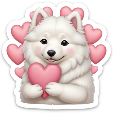 samoyed hug with pastel hearts sticker