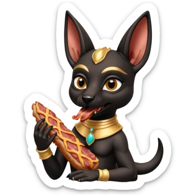  Fit mean Short-eared Black fur beautiful female alien anubis puppy statue posed biting bacon  sticker