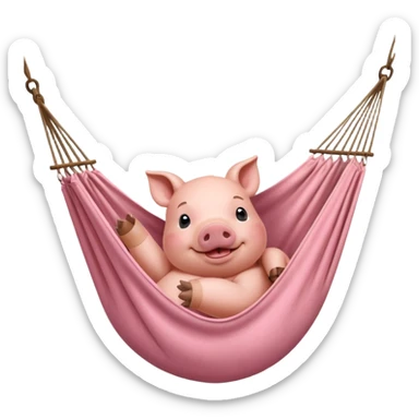 A pig lying in a hammock, fully relaxed, portrait, bust up sticker