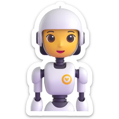 female robot, 3D emoji style, smooth and friendly 3D character sticker
