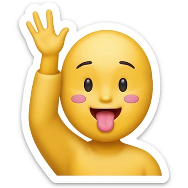 a emoticon with the tongue out, holding up both hands in a shape of an L sticker