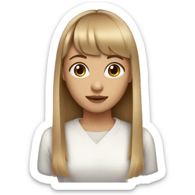 girl with straight dark blonde hair and bangs and brown eyes sticker