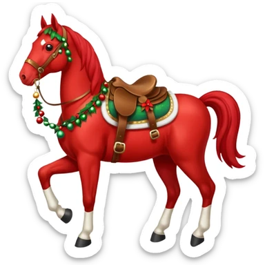 Christmas red horse with a full-length sticker