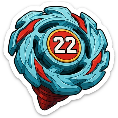 beyblade celeste y rojo con el número 22, clean and bright digital art style sticker