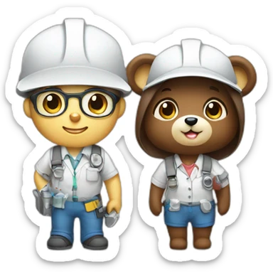 cute architect milk  female bear & cute engineer mocha bear sticker