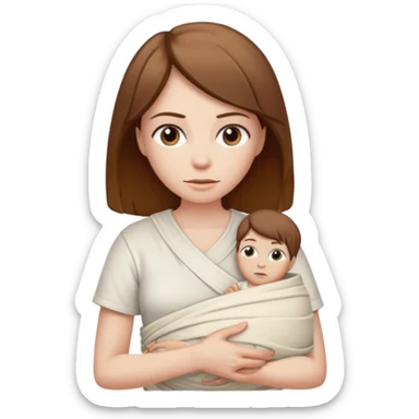 Mummy, his clothes:white T-shirt, brown hair sticker