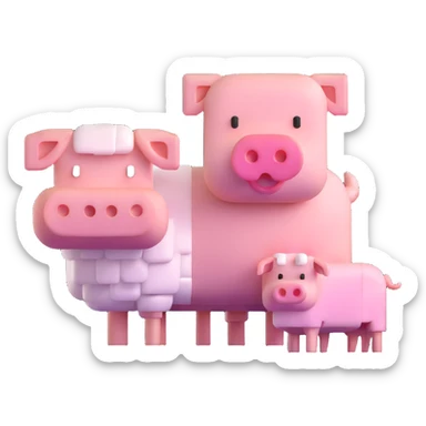 Minecraft style sheep and a blocky pig friend together sticker