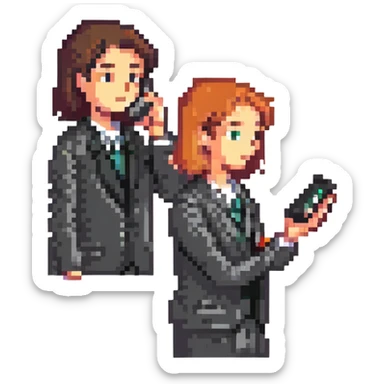 Two people communicating by phone as message not as phone call sticker