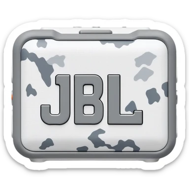 JBL Go 4 in arctic snow camouflage, white and gray pattern, minimal design, portable speaker, clean aesthetic sticker