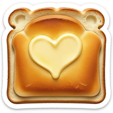 Cinematic warm toasted bread, golden-brown edges, butter melting into the surface, slightly crispy texture, simple and comforting, warm glowing background, inviting and homely. sticker