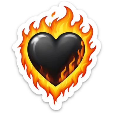 Black heart on fire sticker