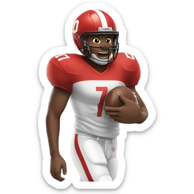 a football player with his backed turned wearing a red jersey and the number 7 sticker