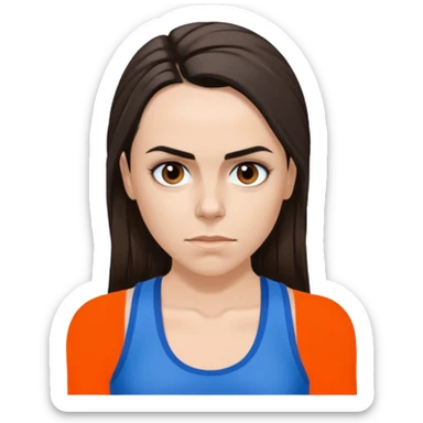 Melanie C with hazel eyes, dark brown long ponytail hair, blue tank top sticker