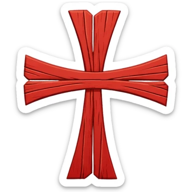 Consiste en una cruz de San Andrés ( X 𝑋 ) de color rojo, con contornos irregulares que representan los nudos de las ramas cortadas (a menudo representados como troncos "al natural" o nudosos). sticker