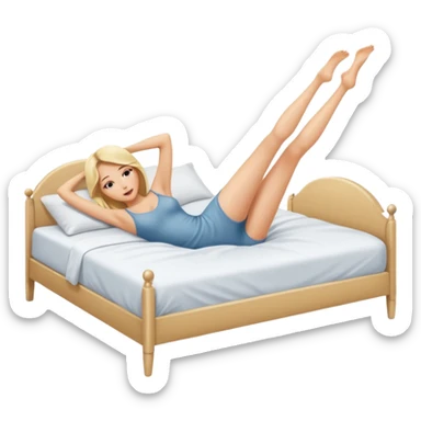Nude woman, thin blonde, C Cup, lying in bed, legs raised up, ass showing, legs spread sticker