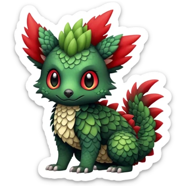 Kawaii Cute Edgy Black Green Red fluffy scaly Trico-animal-creature full body sticker