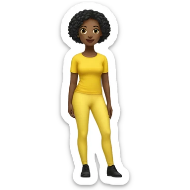 black woman posing with a yellow top and yellow flared leggings with short black hair  sticker