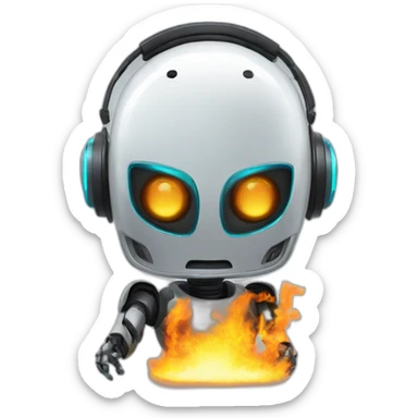 un robot avec les yeux en feu et un casque audio sticker