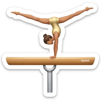 An artistic emoji of a professional sports acrobat performing a stunning balance pose on a narrow beam. The acrobat showcases perfect control, flexibility, and strength, executing an elegant handstand. The background features a bright gymnastics arena with spotlights. sticker
