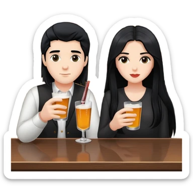 2 friends at a bar drinking 1 white boy black hair 1 white girl black long hair1  sticker