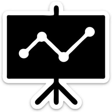 Minimalist icon of a presentation with a graph, solid black fill, transparent background. The graph has round points connected by straight lines, similar to the example but with a different arrangement of points. sticker