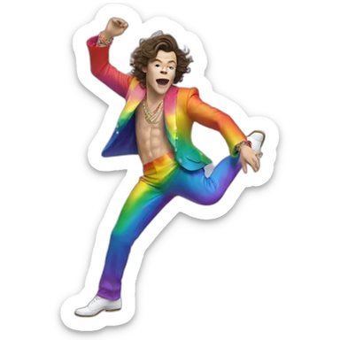 harry styles dancing in rainbow outfit whilst singing sticker