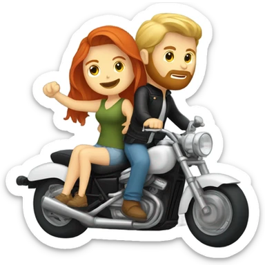 Redhead girlfriend and blond bearded boyfriend riding a motorcycle  sticker