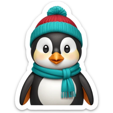 Penguin with a red beanie and a teal scarf sticker