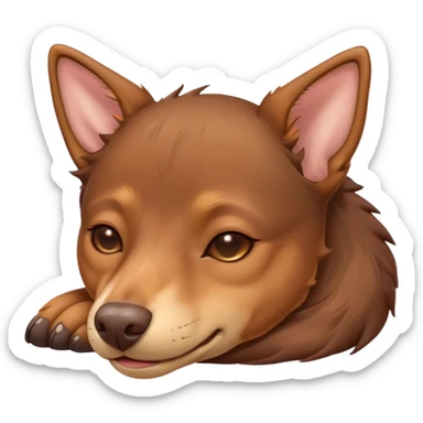 Meme-Worthy Cute Sleeping Brown and Tan Kelpie Portrait Emoji, Head resting peacefully with a contented smile, showcasing a delightfully agile build and a luxuriously soft brown and tan Fur, eyes shut in a serene nap, Simplified yet hilariously adorable features, highly detailed, glowing with a soft, drowsy light, high shine, relaxed and utterly lovable, stylized with an air of playful laziness, bright and heartwarming, soft glowing outline, capturing the essence of a comically sleepy herder, so meme-worthy it feels like it could instantly become the next viral sensation of adorable slumber! sticker
