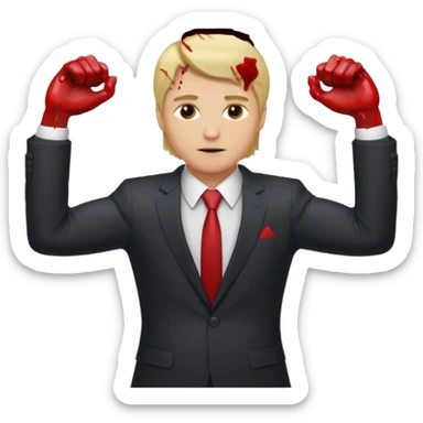 Deftual guy emoji with biond hair and man suit and 2 arms together and one with blod sticker