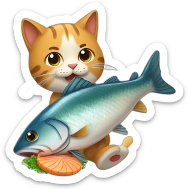 Gato comiendo un pescado sticker