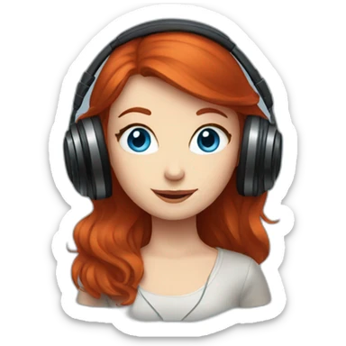 Red hair girl with blue eyes listening to vinyl records sticker