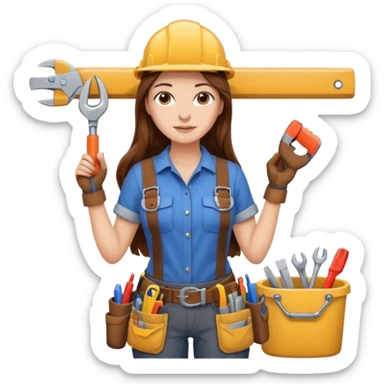 beautiful girl with long brown hair constructing new bathroom sticker