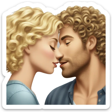 curly wavy hair hunk white man with scruff kissing pretty blonde woman sticker