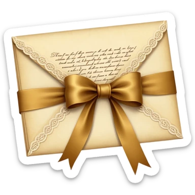 Lace-trimmed Letter
A delicate handwritten letter on ivory parchment, tied with a golden silk ribbon and edged in fine vintage lace — the ink a warm shade of brown, slightly smudged from emotion. sticker