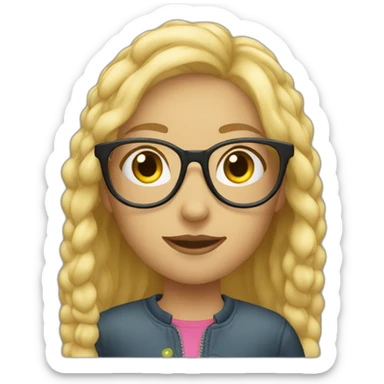 a blonde girl, 23 years old, with transparent! glasses sticker
