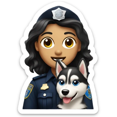 white dark hair police officer with a husky sticker