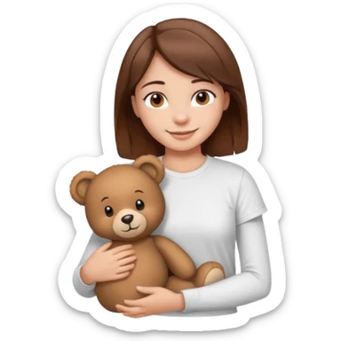A Girl with Brown hair and Brown eyes with a t-shirt White. The t-shirt have dels a Teddy bearthe Gor have White skins and she is smiling sticker