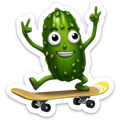 Pickle riding a skateboard and is 420 sticker