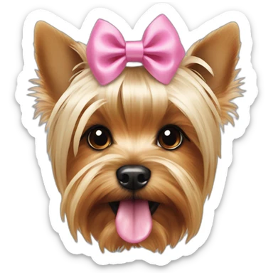 yorkshire terrier with the tongue and two little pink hairbow on the head sticker