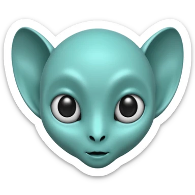 teal smooth alien with two rounded ears and big pure black eyes sticker
